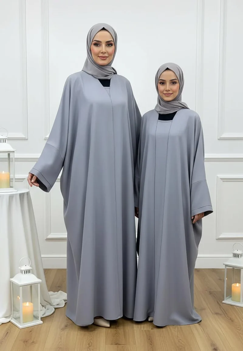 NUKHBAA  Luxurious Mother & Daughter 2-Piece Abaya Set | Signature Matching Inner Dress Collection-2P832MD (Dresses are sold individually. To create a matching mom and daughter set, please purchase two items in different sizes) for Women | Best Price UAE